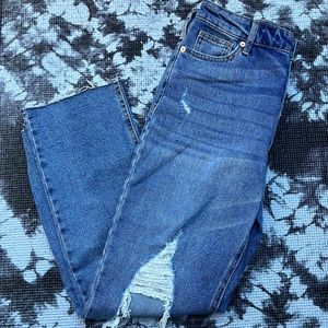 Wide leg denim ripped jeans